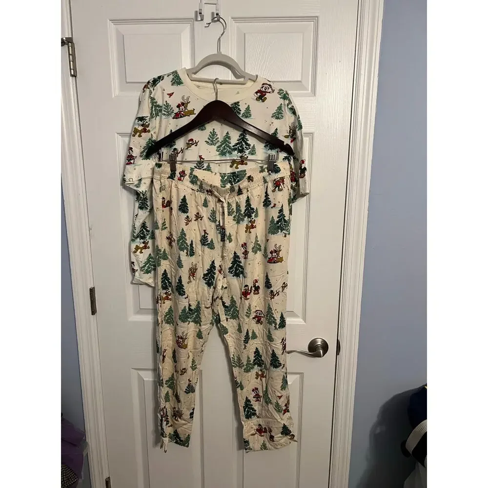 disney Mickey Christmas Pajama Set – Cream Christmas Tree Top & Pants